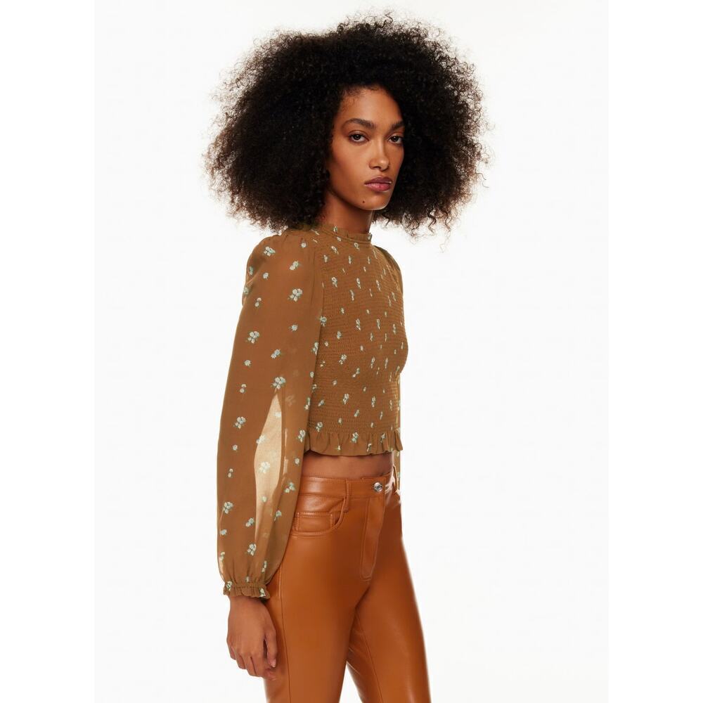 Aritzia Wilfred Tempest smocked chiffon long sleeve blouse Small Cottagecore